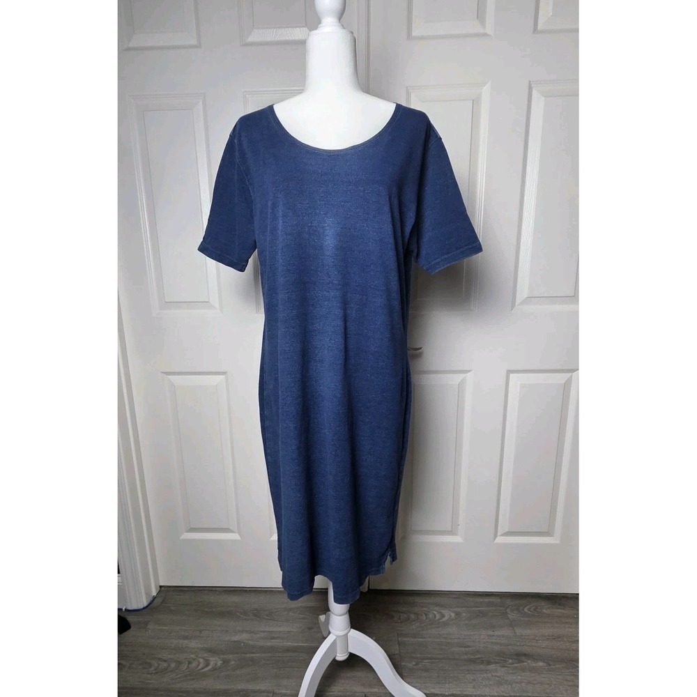 Taylor‎ Stitch Womens Chambray Knee Length Casual Dress Large Blue Short Sleeve